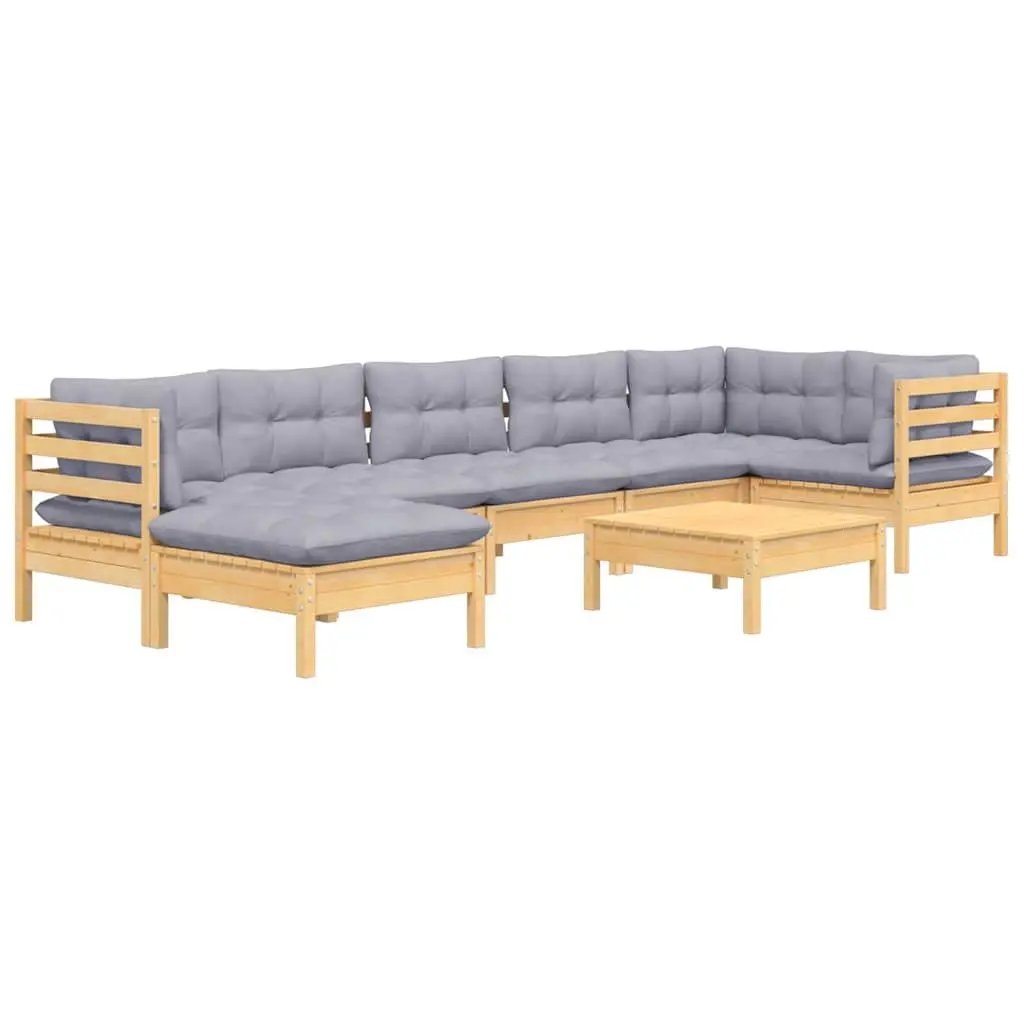 Garden Lounge Set Solid Pinewood 8 Piece Outdoor Patio Furniture Grey Cushions Modular Seating