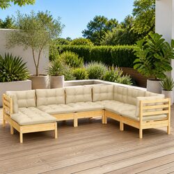 7 Piece Outdoor Patio Sofa Set with Cream Cushions