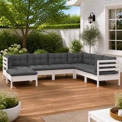 7 Piece White Modular Garden Lounge Set with Cushions