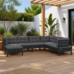 7 Piece Outdoor Lounge Set with Cushions - Black Pinewood