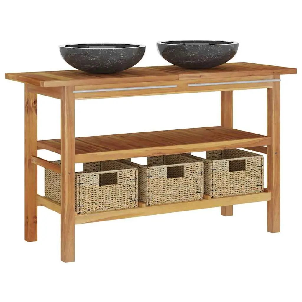 Teak Wood Bathroom Vanity with Dual Sinks