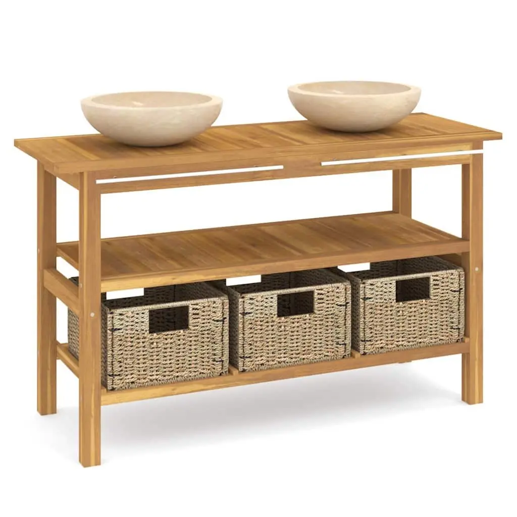Solid Teak Wood Dual Sink Bathroom Vanity Cabinet