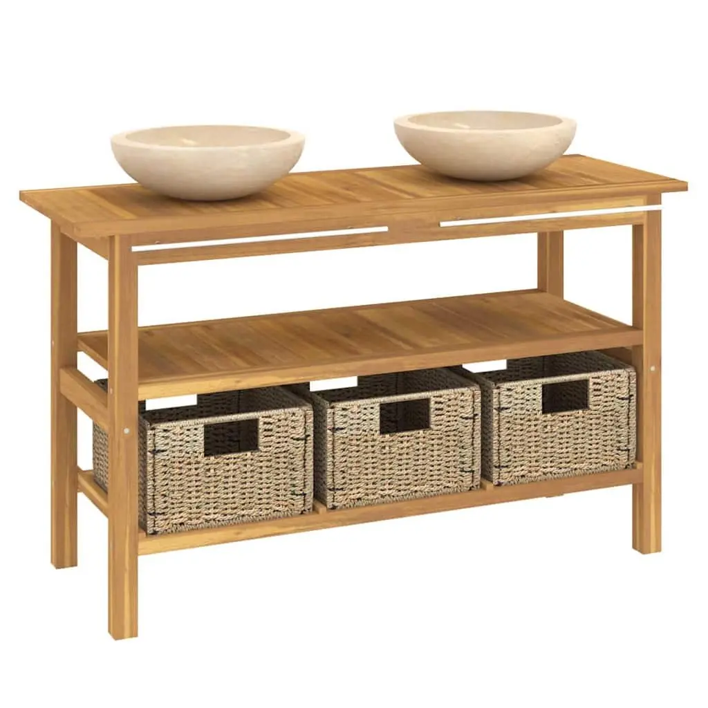 Solid Teak Wood Dual Sink Bathroom Vanity Cabinet