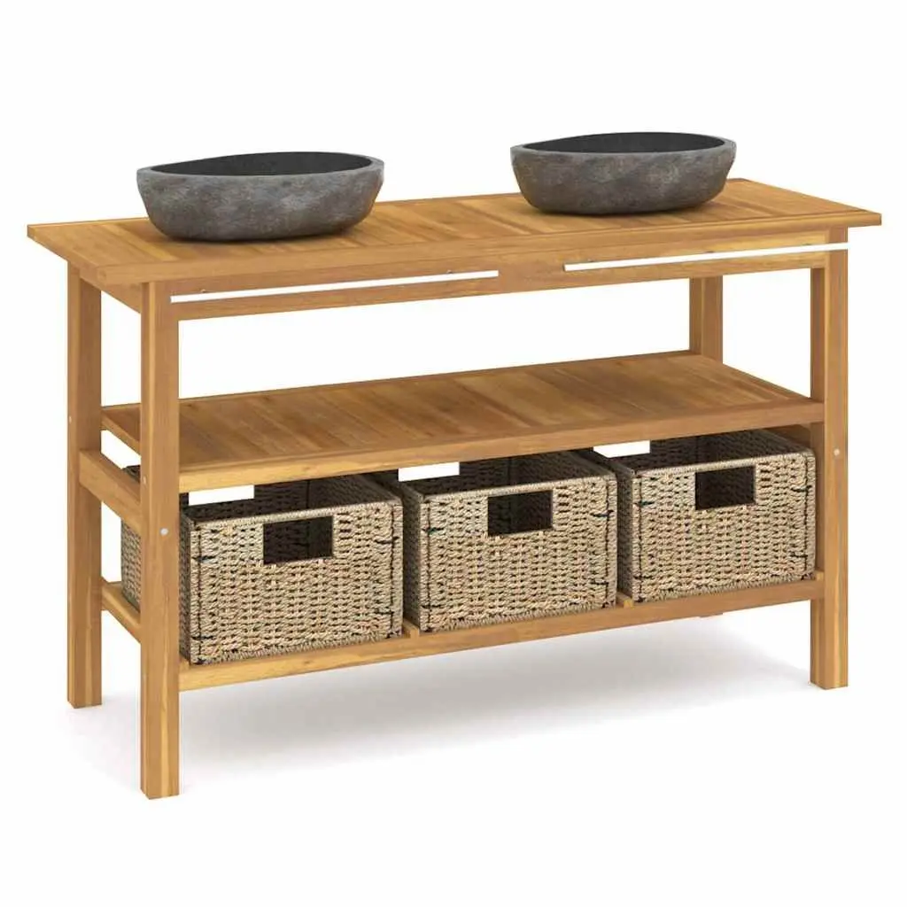 Bathroom Vanity Cabinet with River Stone Sinks