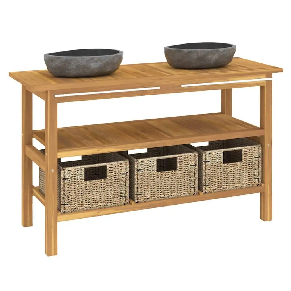 Bathroom Vanity Cabinet with River Stone Sinks