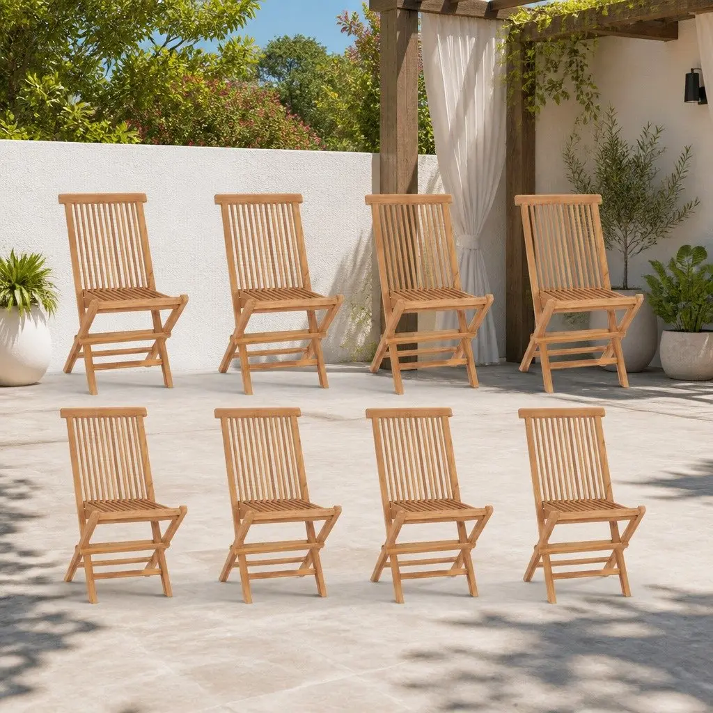 Folding Garden Chairs Solid Teak Wood 8 Piece Outdoor Seating Set Brown