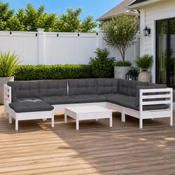 Premium 8 Piece Outdoor Patio Lounge Set with White Cushions