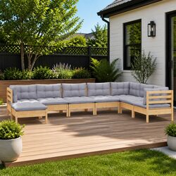 Sturdy 8 Piece Garden Lounge Set with Grey Cushions