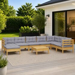 Stylish 9-Piece Garden Lounge Set with Durable Grey Cushions