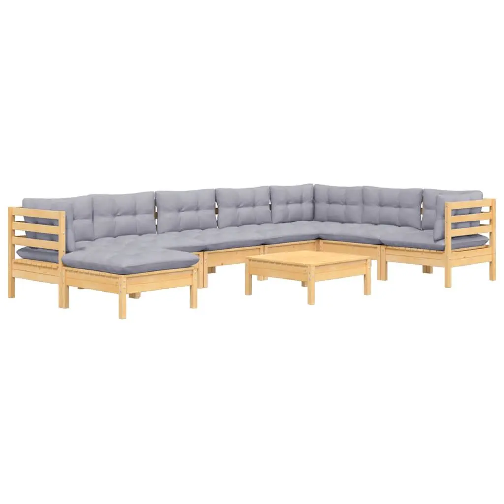9-Piece Garden Lounge Set with Durable Grey Cushions