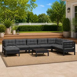 Sturdy 9-Piece Garden Lounge Set with Black Cushions