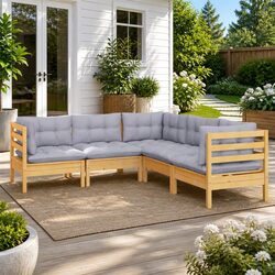 Premium 5 Piece Garden Lounge Set with Grey Cushions