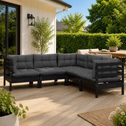 5 Piece Modular Garden Lounge Set with Cushions - Black