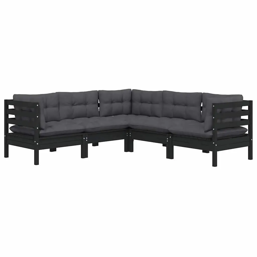 Garden Lounge Set 5 Piece Outdoor Patio Furniture Black with Cushions Modular