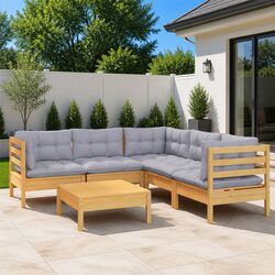 6 Piece Outdoor Patio Furniture Set with Grey Cushions