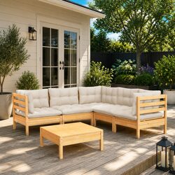 6-Piece Modular Garden Lounge Set with Cream Cushions