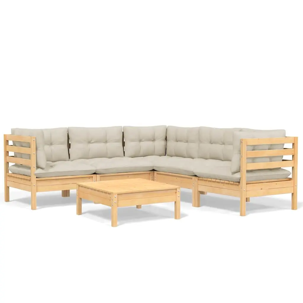 6-Piece Modular Garden Lounge Set with Cream Cushions