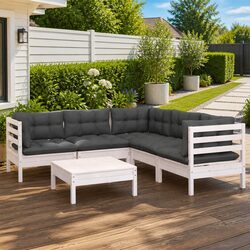 Modular 6-Piece Outdoor Lounge Set in White with Cushions