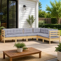 High-Quality 6 Piece Garden Lounge Set with Grey Cushions
