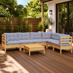 7 Piece Garden Lounge Set with Grey Cushions