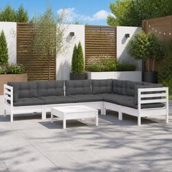 7 Piece White Solid Pinewood Garden Lounge Set
