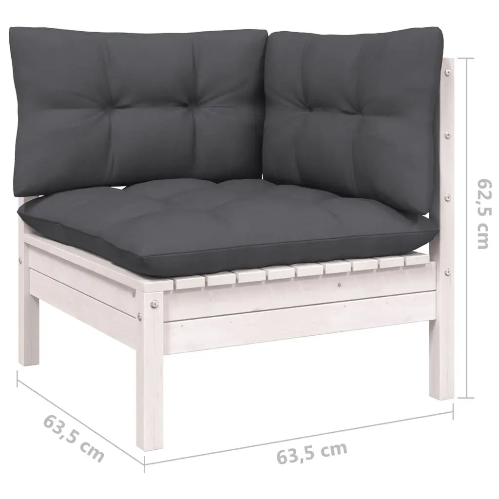 7 Piece White Solid Pinewood Garden Lounge Set