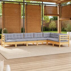7-Piece Modular Garden Lounge Set with Grey Cushions