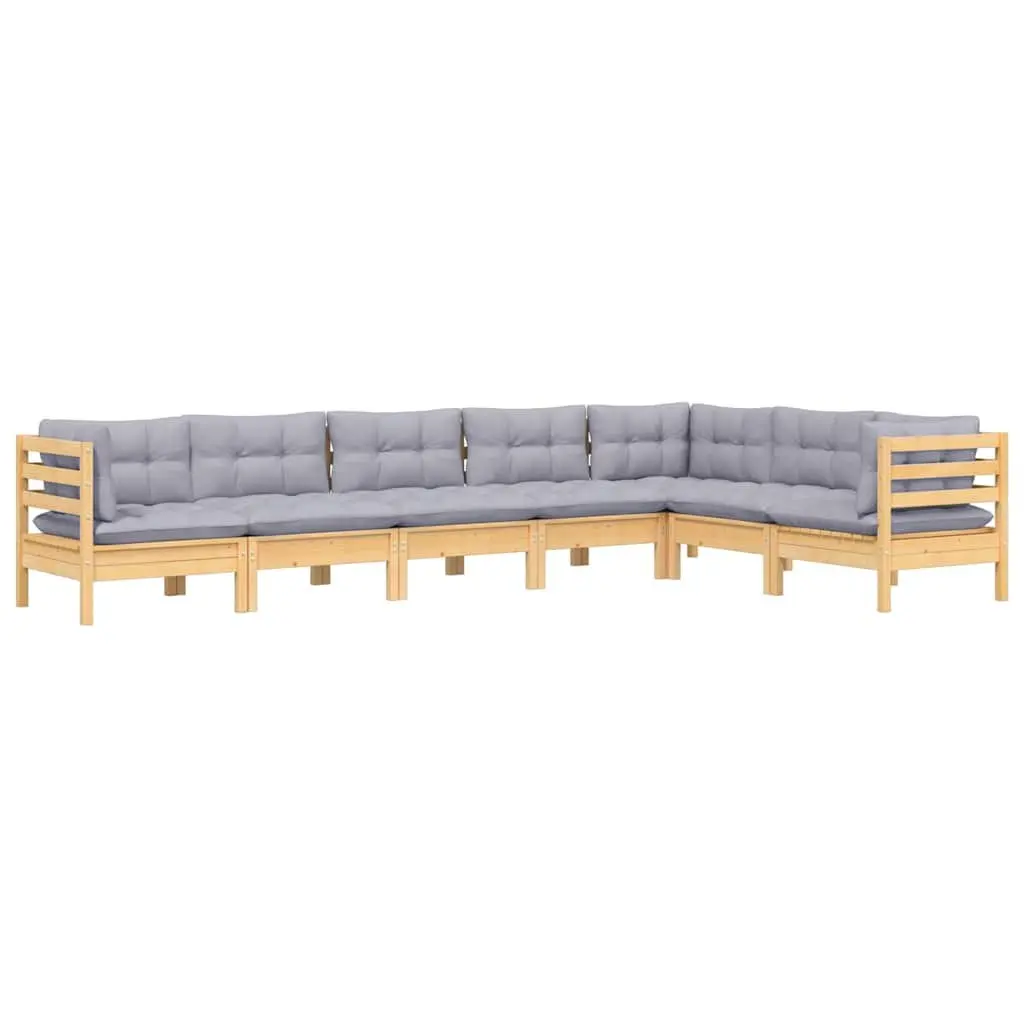 7-Piece Modular Garden Lounge Set with Grey Cushions