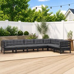Sturdy 7 Piece Black Pinewood Garden Lounge Set
