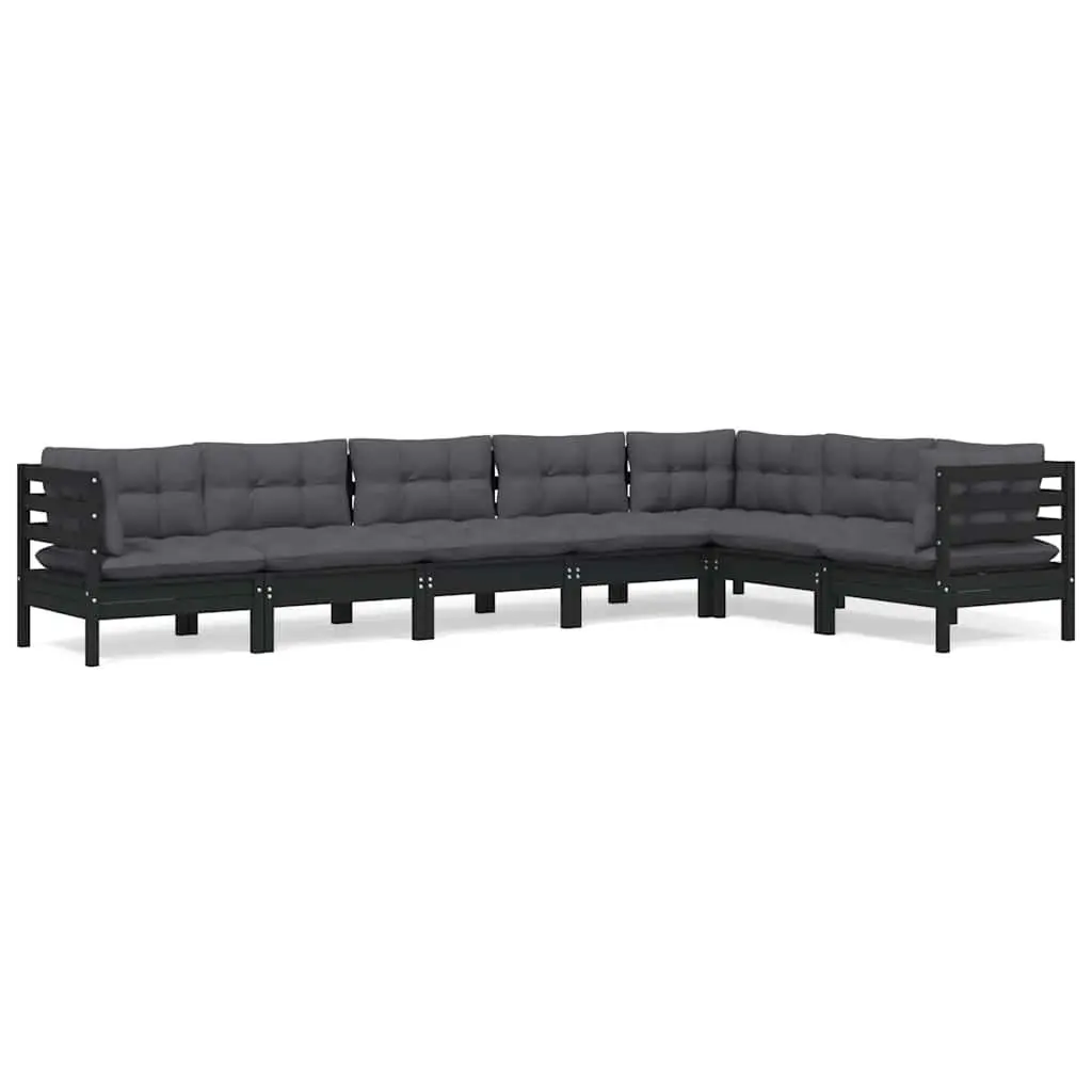 7 Piece Black Pinewood Garden Lounge Set