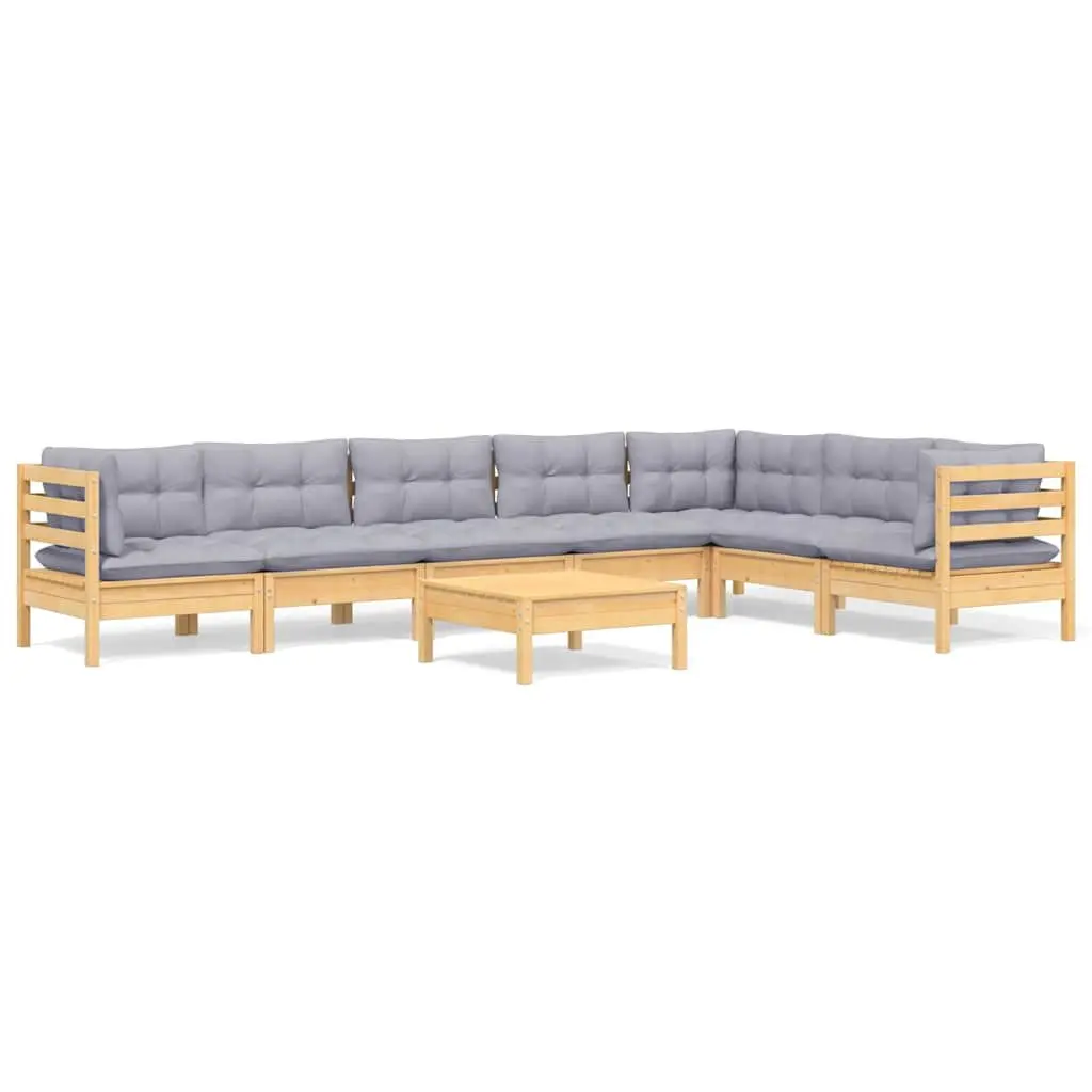 Garden Lounge Set Solid Pinewood 8 Piece Modular Patio Furniture Grey Cushions
