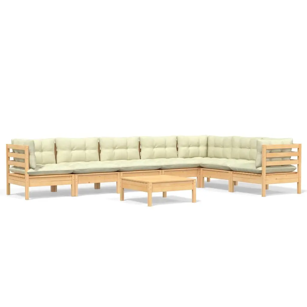 Garden Lounge Set Solid Pinewood 8 Piece Outdoor Patio Furniture Cream Cushions