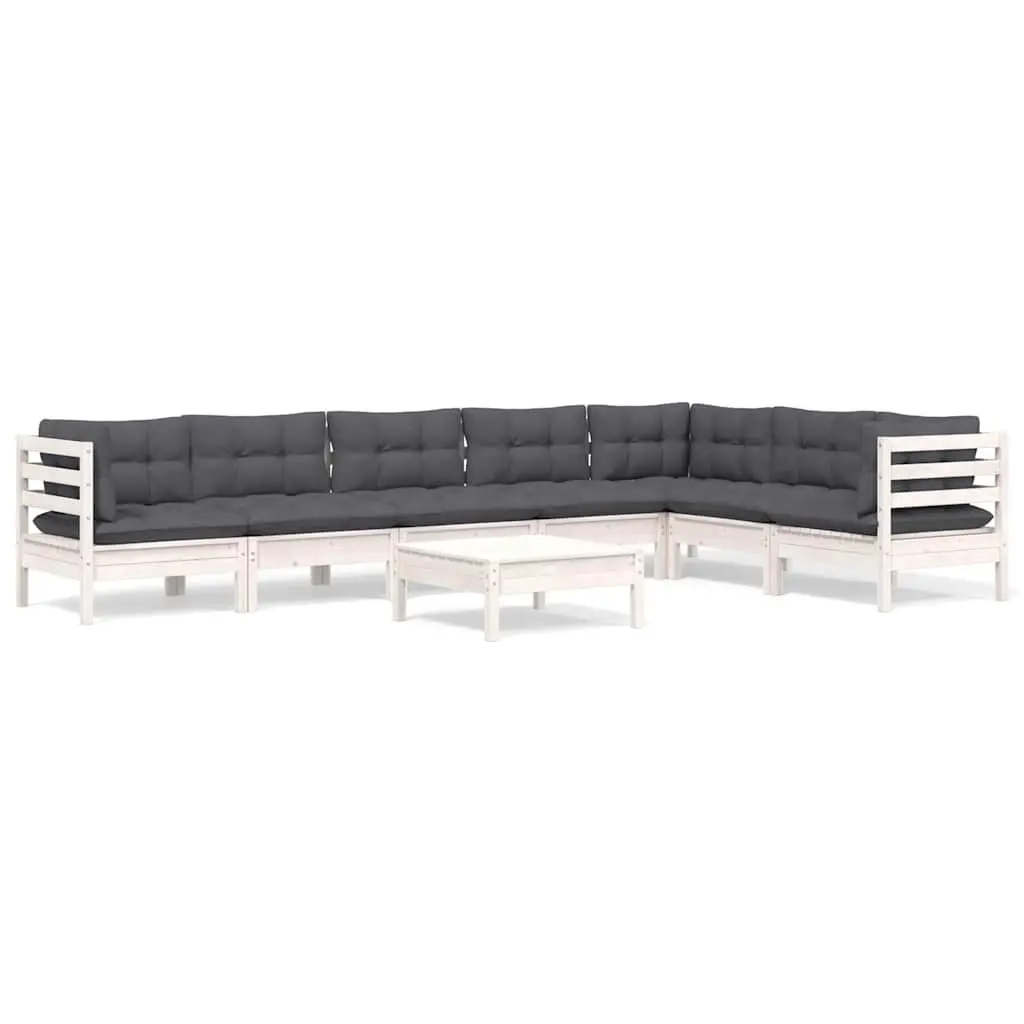 Garden Lounge Set Solid Pinewood 8 Piece Outdoor Patio Furniture White with Cushions Modular