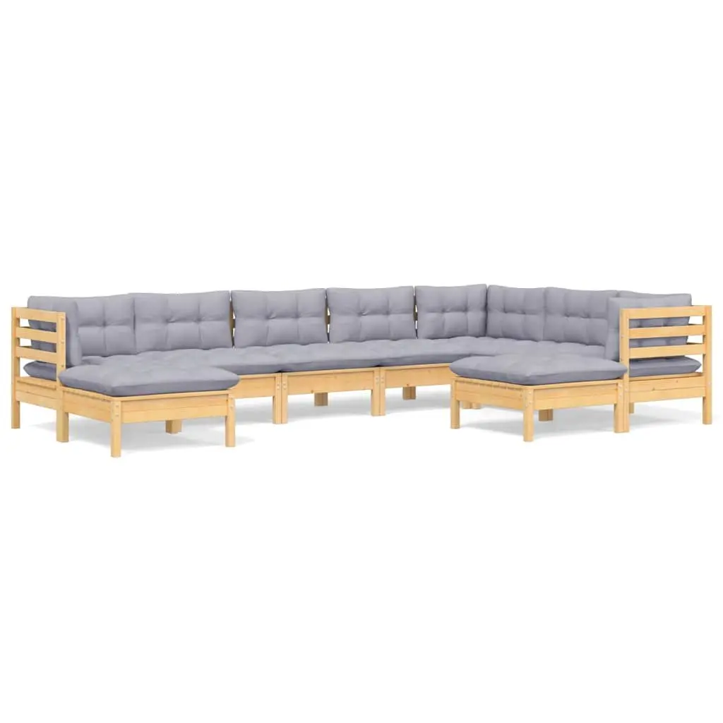 9 Piece Pinewood Garden Lounge Set with Grey Cushions