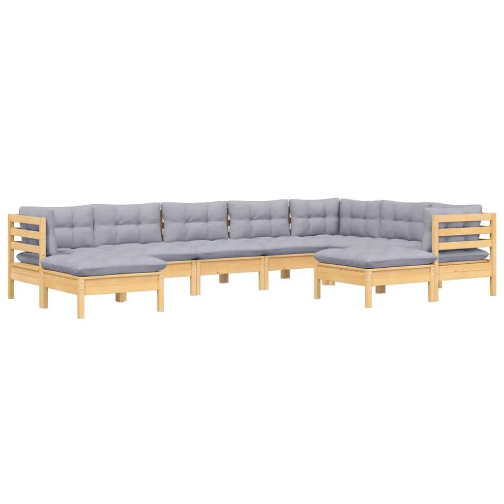 9 Piece Pinewood Garden Lounge Set with Grey Cushions