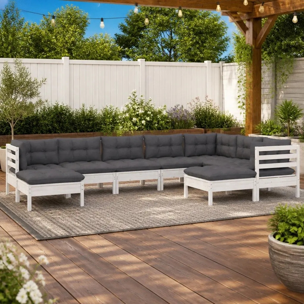 9 Piece White Modular Garden Lounge Set with Cushions