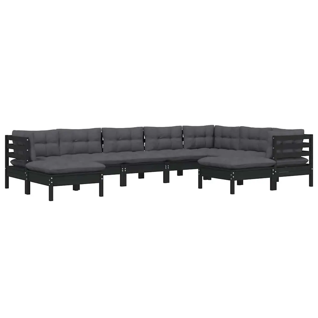 Garden Lounge Set Solid Pinewood 9 Piece Outdoor Patio Furniture with Cushions Black