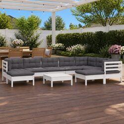 Premium 10-Piece White Pinewood Outdoor Lounge Set