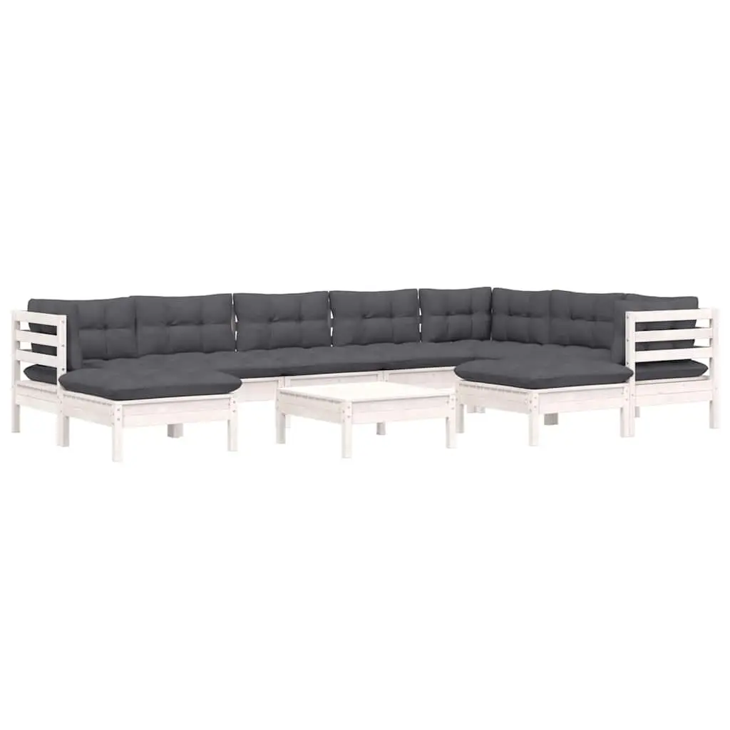 10-Piece White Pinewood Outdoor Lounge Set