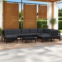 Black 10-Piece Modular Garden Lounge Set with Cushions