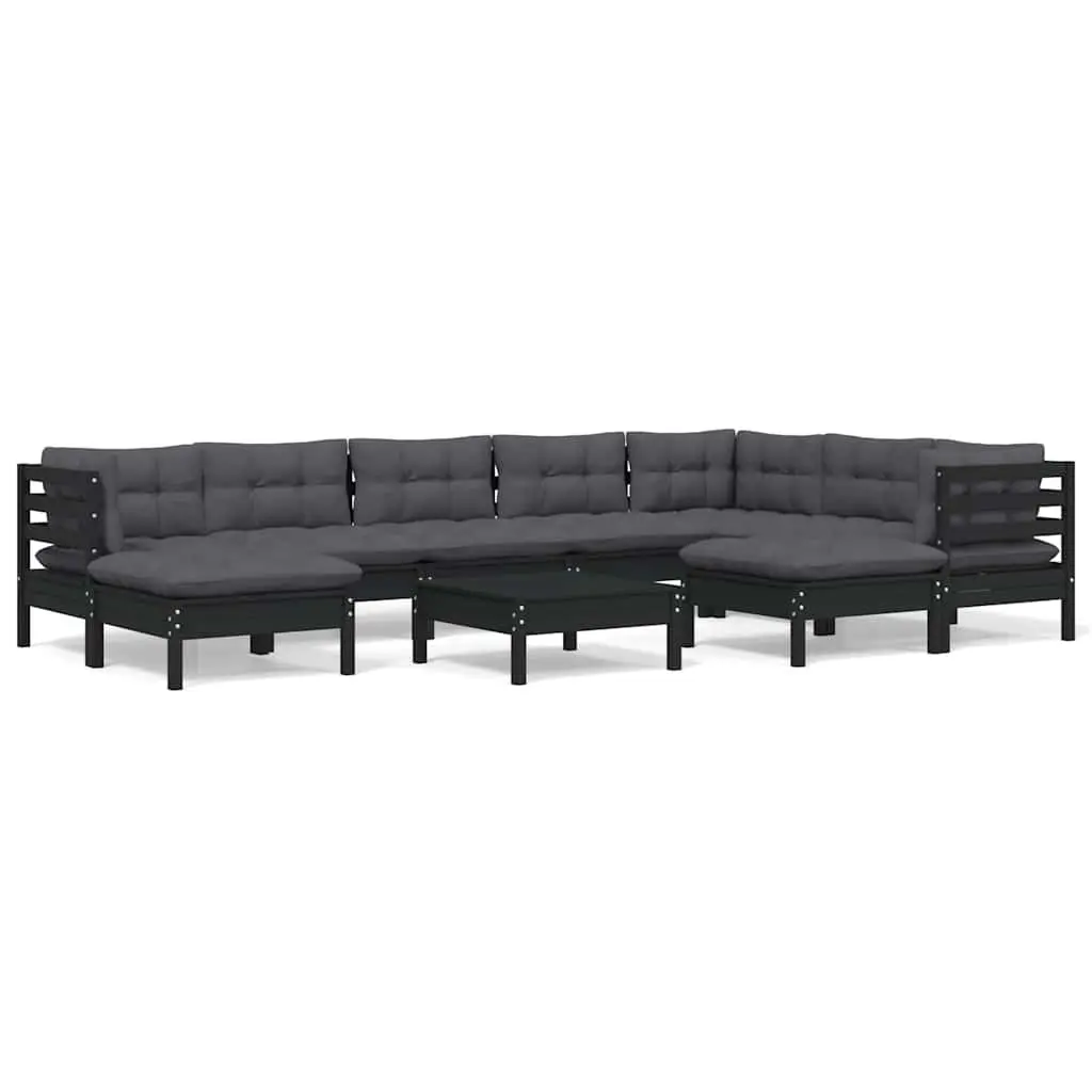 Black 10-Piece Modular Garden Lounge Set with Cushions