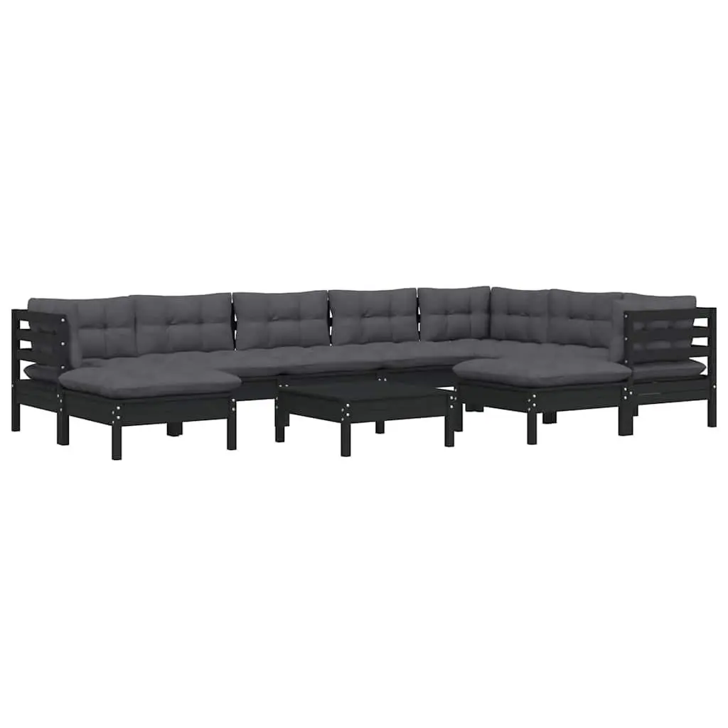 Black 10-Piece Modular Garden Lounge Set with Cushions