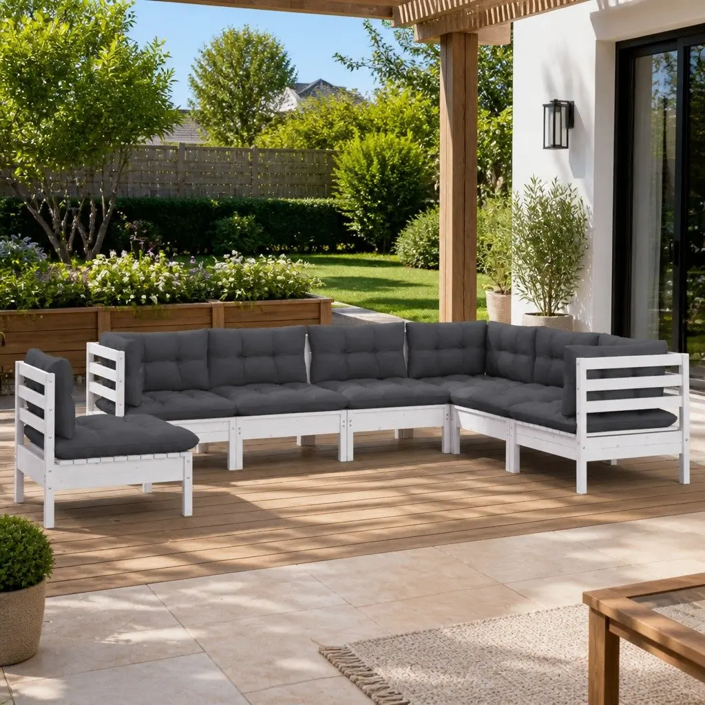 7-Piece White Modular Garden Lounge Set with Cushions