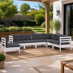 Sturdy 7-Piece White Modular Garden Lounge Set with Cushions