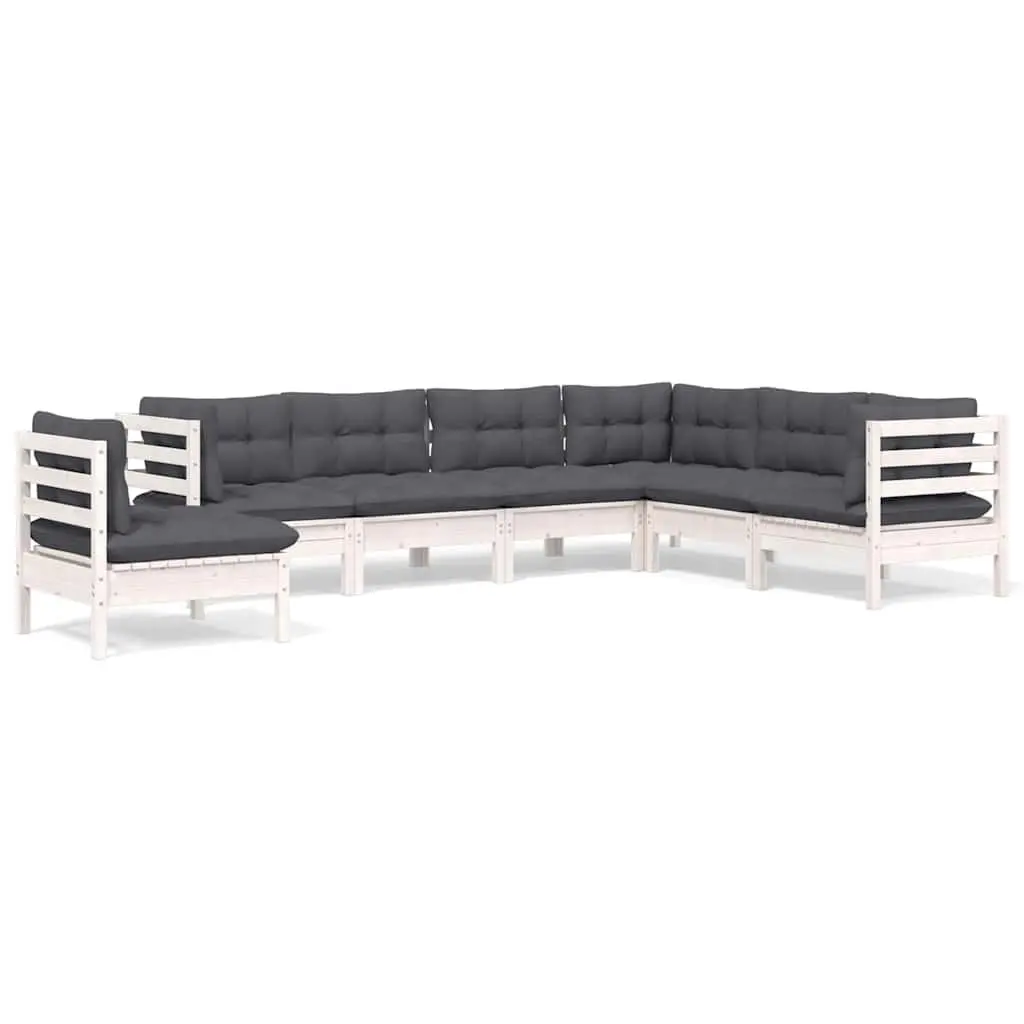 7-Piece White Modular Garden Lounge Set with Cushions