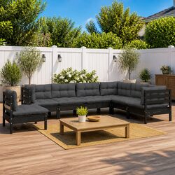 Garden Lounge Set in Black Pinewood for Outdoor Relaxation