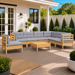 Sturdy 8 Piece Garden Lounge Set with Grey Cushions