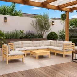 8-Piece Outdoor Patio Furniture Garden Lounge Set with Cream Cushions