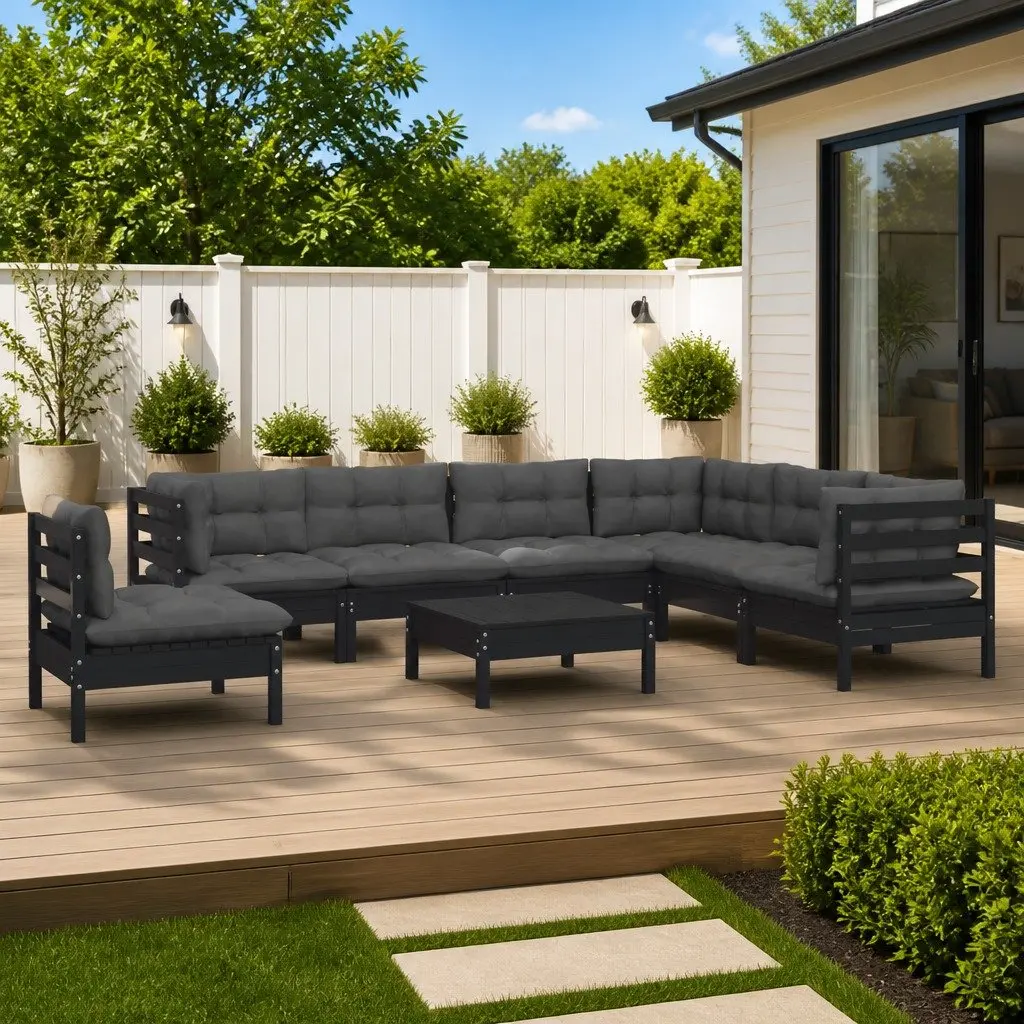8-Piece Black Modular Patio Lounge Set with Cushions