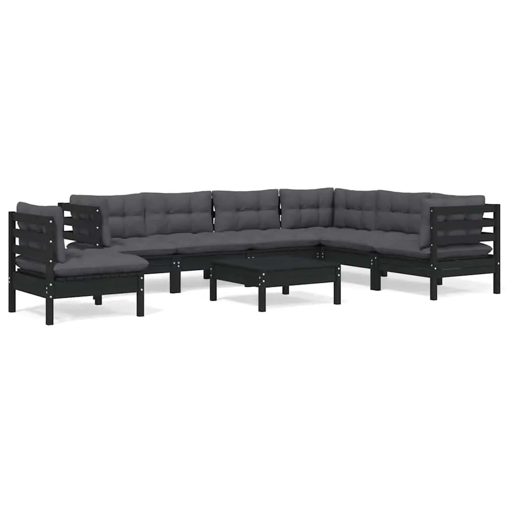 8-Piece Black Modular Patio Lounge Set with Cushions